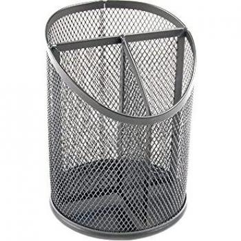 Cubilete portalápices Q-Connect metal rejilla plata 3 compartimientos 110 mm diámetro 147 mm altura