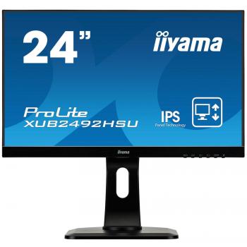 Iiyama ProLite XUB2492HSU-B1 60.5 cm, 23.8 Pollici, IPS LED-Monitor Full-HD, VGA, HDMI, DisplayPort, USB2.0, Ultra-Slim-Line, Regolabile in Altezza, Pivot, Nero