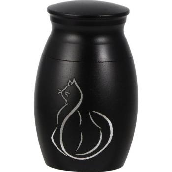 Tarro funerario para mascotas de acero inoxidable con diseño de gato (negro)