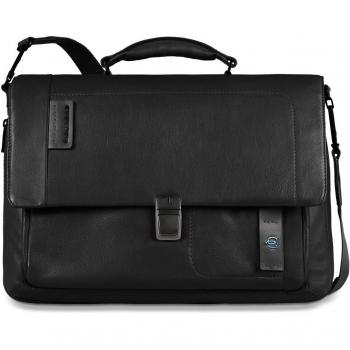 Piquadro Pulse Laptop Backpack with Flap, 41.5 x 30 x 11 (cm), Black