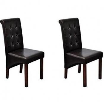Set de 2 sillas de comedor de cuero marrón