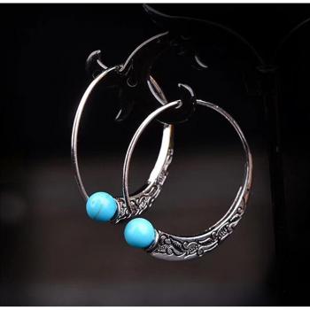 Pendientes Largos Bohemios Vintage de Piedra Natural Turquesa Azul para Mujeres