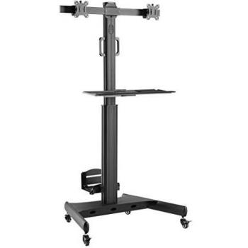 Techly 107463 Trolley da Pavimento con Mensola e Porta PC per 2 TV LCD/LED/Plasma 13-32'' Nero