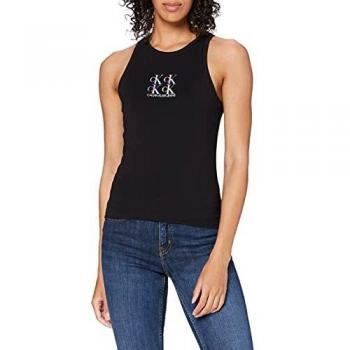 Calvin Klein Jeans Top Racer Back con Logo Brillante Cuello Extendida, CK Negro, XS para Mujer