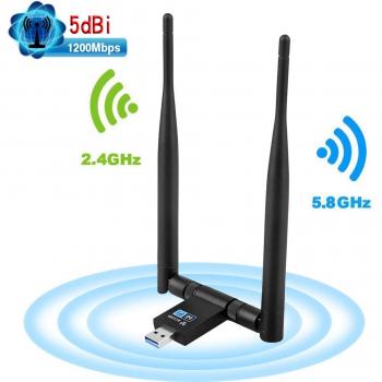 Deepow Wireless USB Wi-Fi Adapter with 2 5dBi External Dual Band Antennas (5.8G/867Mbps+2.4G/300Mbps)