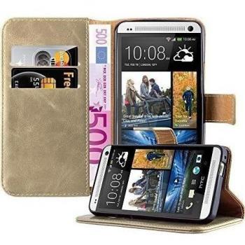 Cadorabo Funda Libro para HTC One M7 en Marrón Capuchino
