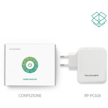 RAVPower Alimentatore USB Caricatore da Muro Portatile da 40W a 4 Porte USB iSmart 2.0, (5V/8A, 2.4A Max Per Porta), Compatibile con iPhone 7 7Plus 6 6s, iPad, Huawei, Galaxy, HTC, LG, ecc