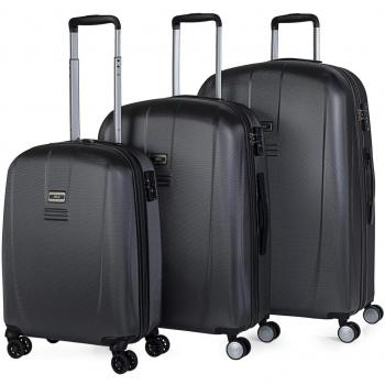 Juego de Maletas de Viaje Ligeras 3 Pzs. Set Trolley ABS 4 Ruedas (Cabina + Mediana + Grande) Rígidas y Resistentes. Conjunto Equipaje Avión 56500, Color Antracita