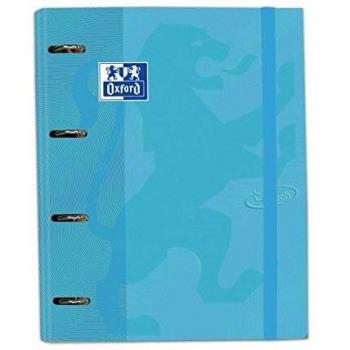 Oxford, Archivador 4 Anillas A4+ Tapa Extradura con Goma. Incluye Recambio Cuadrícula 5x5. Color Azul Pastel TOUCH