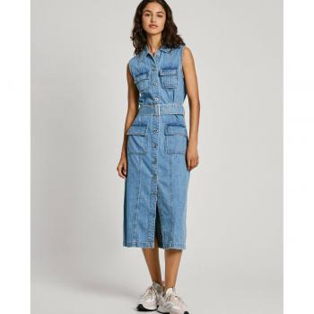Vestido Pepe Jeans Liz Denim Medio Abertura Frontal