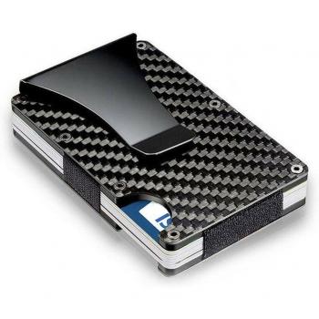 Tarjetero de hombre con ranuras múltiples y protección RFID de fibra de carbono