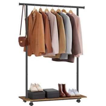 Perchero móvil con ruedas y estante integrado, de acero, ideal para armario y dormitorio, 98,5 cm ancho, soporte 50 kg