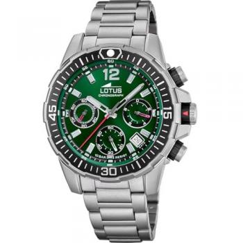 Reloj Lotus Chrono 18977/3 Verde Correa De Acero Inoxidable 316l, Hombre