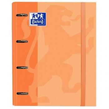 Oxford, Archivador 4 anillas con recambio y goma, Tapa Extradura A4+ con Recambio 100 Hojas, Cuadrícula 5x5, Color Melocotón