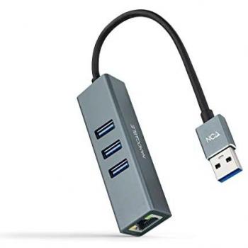 Hub USB 3.0 Nanocable 10.03.0407/ 3 Puertos USB/ 1 RJ45/ Gris