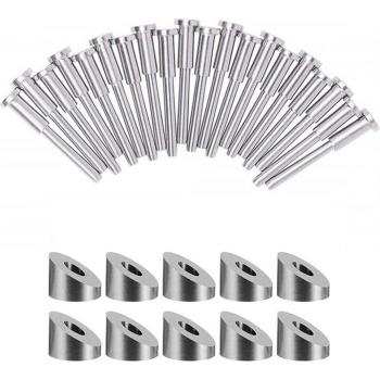 Paquete de 20 receptores invisibles y extremos de pasador Swage con 10 arandelas biseladas T316 de 1/4 pulgadas y 30 grados