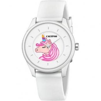 Reloj Calypso Unicornio Dorado: Correa de caucho rosa