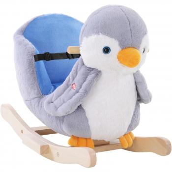 Caballito Balancín Pingüino para Bebés +18 Meses Madera con Músicas 60x33x50 cm Gris
