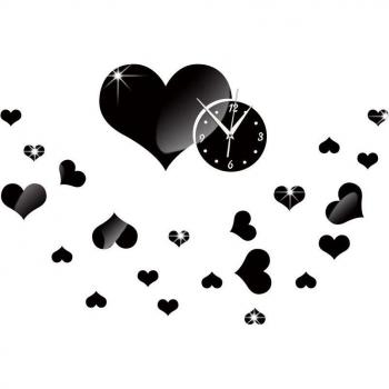 Reloj de pared 3D Amor con espejo y diseño de dibujos animados