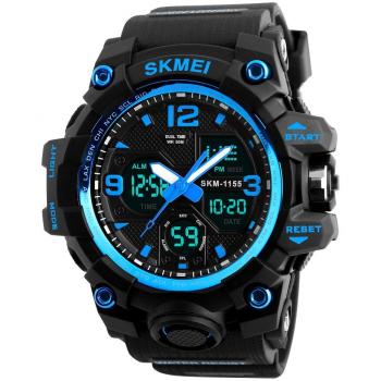 Randon Hombres del adolescente de analótico Digital cuarzo electrónico reloj de deporte Militar Gran dial de doble zona horaria Business Casual multifunción electrónico relojes de pulsera. (azul)