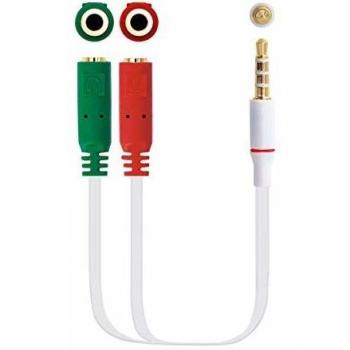 Nanocable Cable Audio Jack 3.5/M 4 Pin-2Xjack 3.5/H 3 Pin 20 cm Blanco