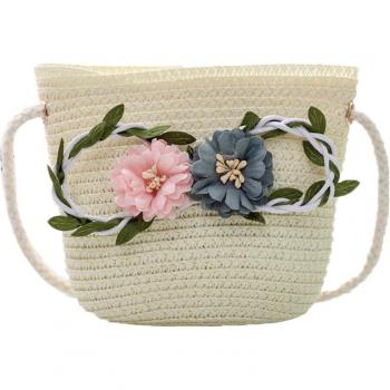 Bolso de paja pequeño con flor para niñas