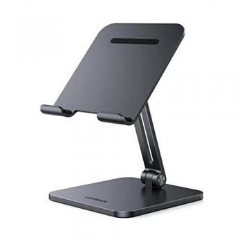 UGREEN Supporto Tablet Pieghevole Tavolo con Angolo Doppio in Alluminio – Compatibile iPad, iPad mini, iPad Air 2021/2020, Galaxy Tab & altri fino a 12,9” (Grigio)