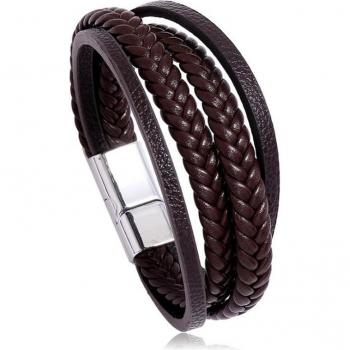 Pulsera de cuero trenzada hecha a mano para hombre estilo hiphop rock vikingo