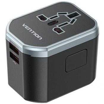 Cargador de Pared Universal Vention FJCB0/ Toma de Corriente Universal/ 1xUSB Tipo-C/ 2xUSB/ 20W