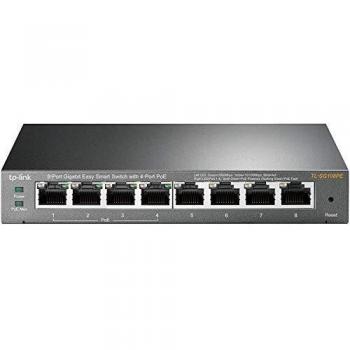 TP-Link TL-SG108PE Switch Gigabit Easy Smart a 8 porte con 4 porte PoE + (64 watt, porte RJ-45 schermate, IEEE-802.3af / at, configurazione semplice, senza ventola) nero