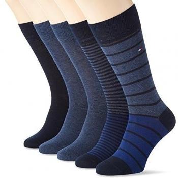 Tommy Hilfiger TH Men Stripe Box 5P, Calcetines para Hombre, Azul (Dark Navy), 43-46 (lot de 5)