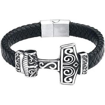 EtNox hard and heavy Martillo de Thor Pulsera de Cuero Negro Hombre