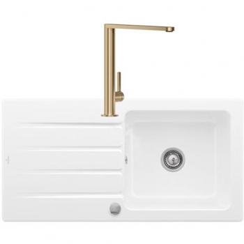 Fregadero autodrenante Villeroy & Boch Architectura 60 + grifo de cocina Finera Oro Mate