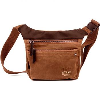 Riñonera Stamp de hombre en lona encerada color taupe