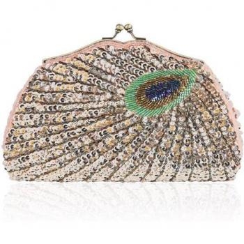 Bolso de mano brillante de lujo con diseño de pavo real