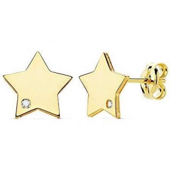 Pendientes de oro 18K para mujer 8mm. estrella lisa punta circonita cierre presión