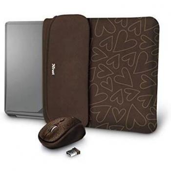 Trust 2 in 1 Laptop Case and Wireless Mouse, Reversible, Up to 15.6, Soft Resistant Brown, YVO by Trust 23446