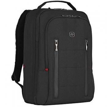 Mochila Wenger 606490 City Traveler 16 para portátil, compartimento acolchado para portátil y compartimento expandible para equipaje de noche en negro (24 litros)