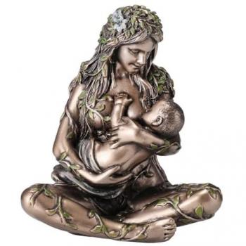 Madre Tierra Gaia con Bebé – Figuras de Bronce Grises