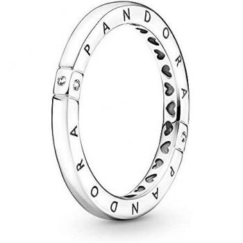 Anillo Pandora de plata con logotipo y corazones 199482C01