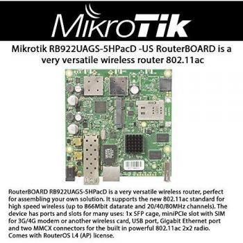 MikroTik RouterBOARD 922UAGS with 720MHz Atheros CPU, 128MB RAM, 1xGigabit LAN, USB, 1xSFP, miniPCIe, SIM slot, built-in 5Ghz 802.11a/c 2x2 two c