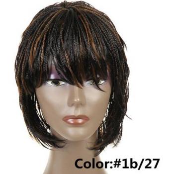 Feibin peluca trenzada Afro corta, giro sintético, color negro natural B195