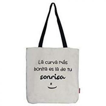 Hello-Bags. Tote Bag LACURVA. Algodón 100%. Blanco. Con Cremallera y Bolsillo Interior. 37 * 38 cm. Incluye Sobre Kraft de Regalo