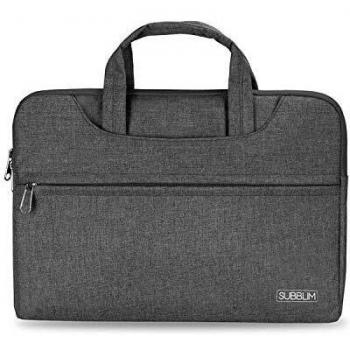 SUBBLIM Funda para Ordenador Portátil Business, 15.6” Pulgadas, Sleeve con Bolsillo para Accesorios, Asa Metálica Retráctil, Resistente al Agua, con Cinta para Trolley, Correa para el Hombro, Gris