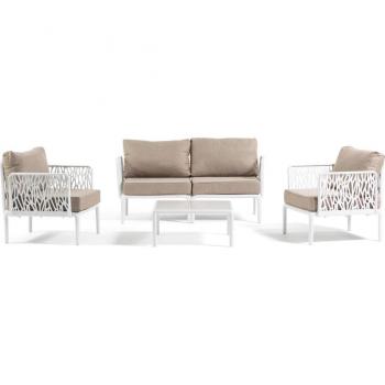 Set de Jardín Elegante con Resina y Fibra de Vidrio Blanco
