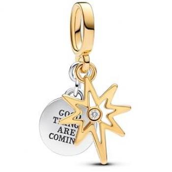 Charm Colgante Grabable Estrella Polar en plata de ley con recubrimiento en oro de 14k y diamante sintético