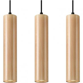 Lámpara colgante de madera lino 3 gu10