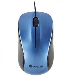 NGS Crew Blue Mouse Ottico 1200dpi con Cavo USB, Mouse per Computer o Laptop con 2 Pulsanti, Ambidestro, Blu