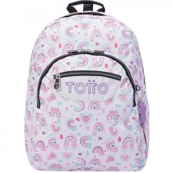 Mochila Escolar Totto Adaptable A Carro Blanco Y Arcoíris Rosa Acuareles Blanco
