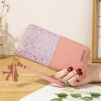 Cartera de cuero PU para mujer Bling con titular de tarjeta